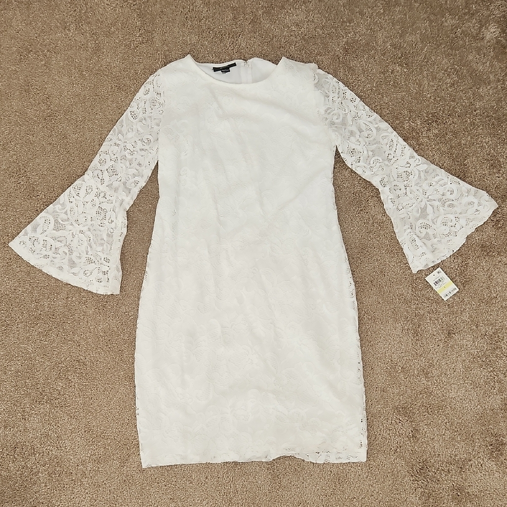 NWT Alfani White Lace Dress Bell Sleeves 4 Romantic Feminine Coquette